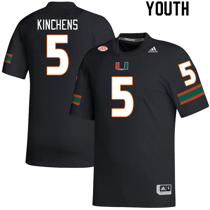 Youth #5 Kamren Kinchens Miami Hurricanes College Football Jerseys Stitched-Black - Click Image to Close
